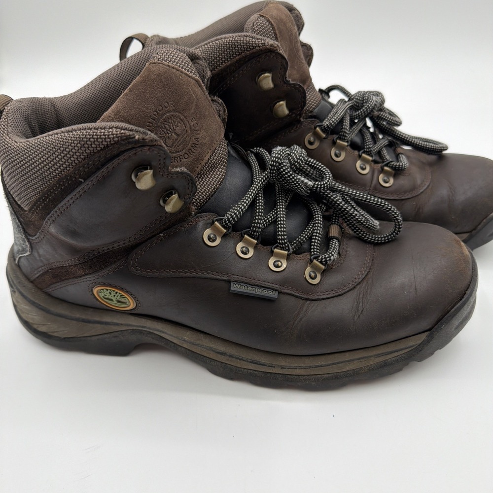 Timberland White Ledge Mens 9 M Waterproof Boots Brown Leather Lace Up Mid
